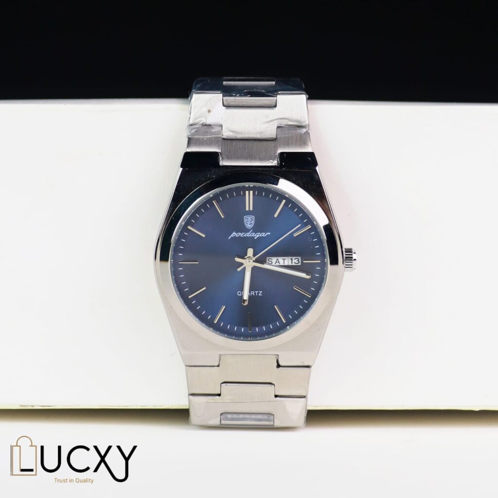 "Poedagar men's stainless steel watch with chronograph dial and waterproof design"