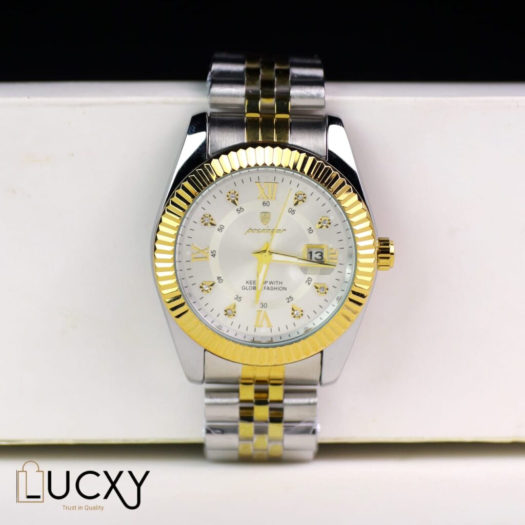 "Poedagar men's stainless steel watch with chronograph dial and waterproof design"