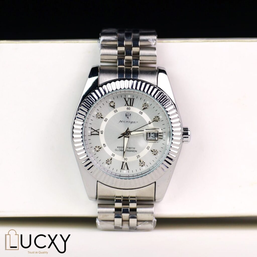 "Poedagar men's stainless steel watch with chronograph dial and waterproof design"