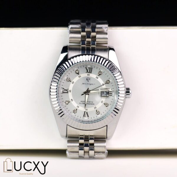 "Poedagar men's stainless steel watch with chronograph dial and waterproof design"